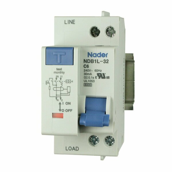 Asi Circuit Breaker, NDB1L-32C Series 6A, 2 Pole, 240V AC, C Curve NDB1L-32C-6-240V